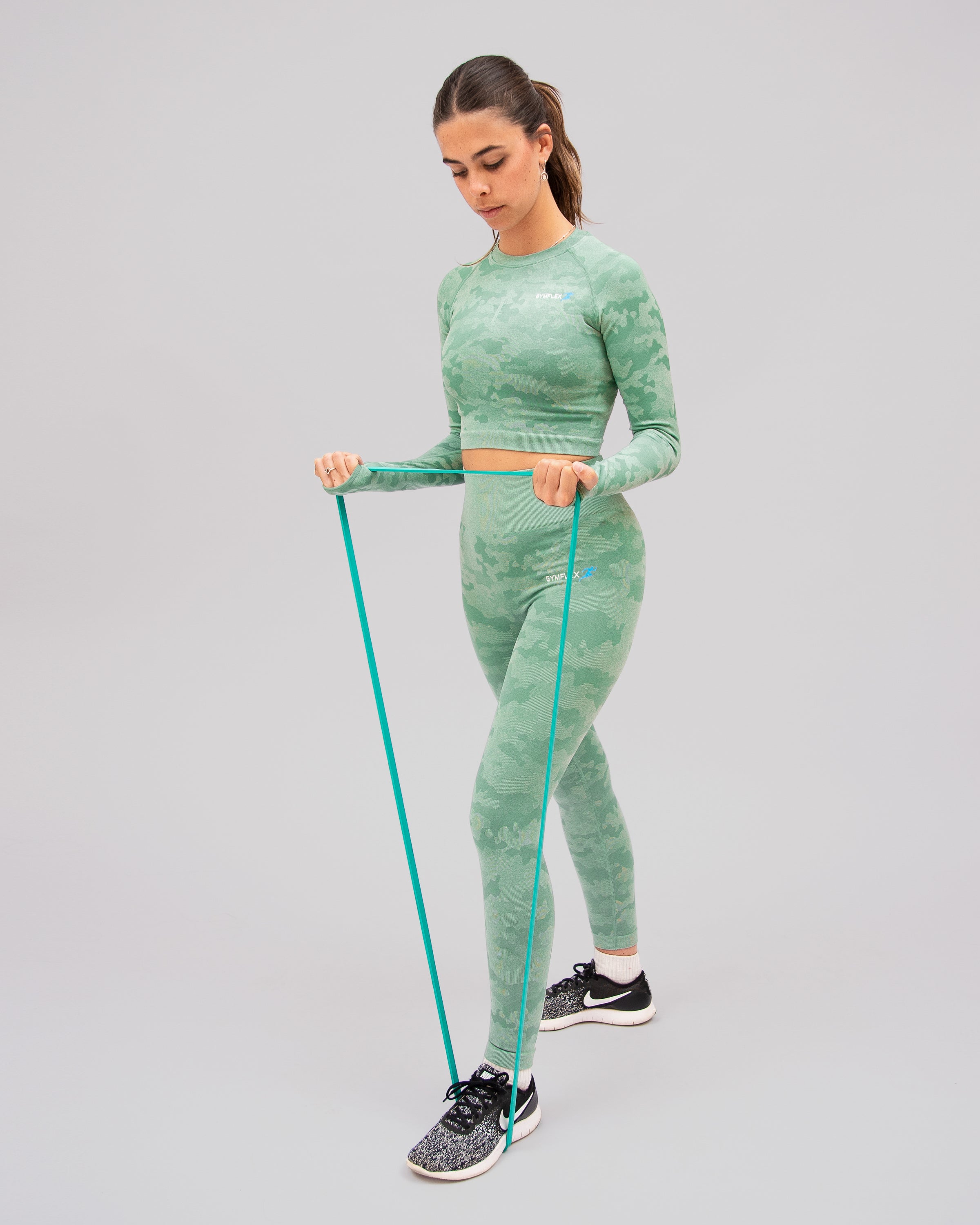 Camo Light Green Long Sleeve Crop Top