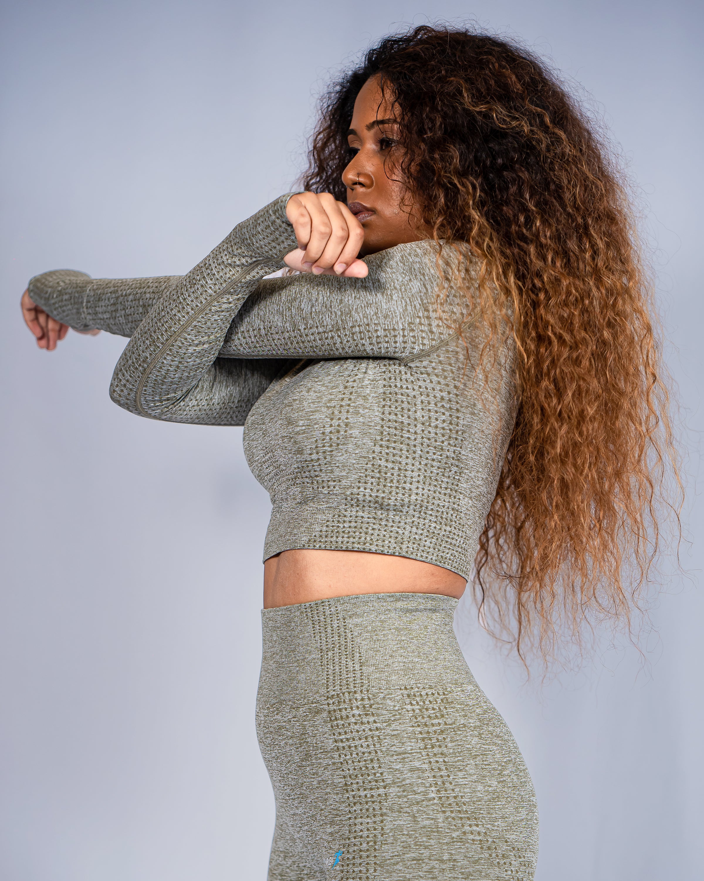 Grecian Green Long Sleeve Crop Top