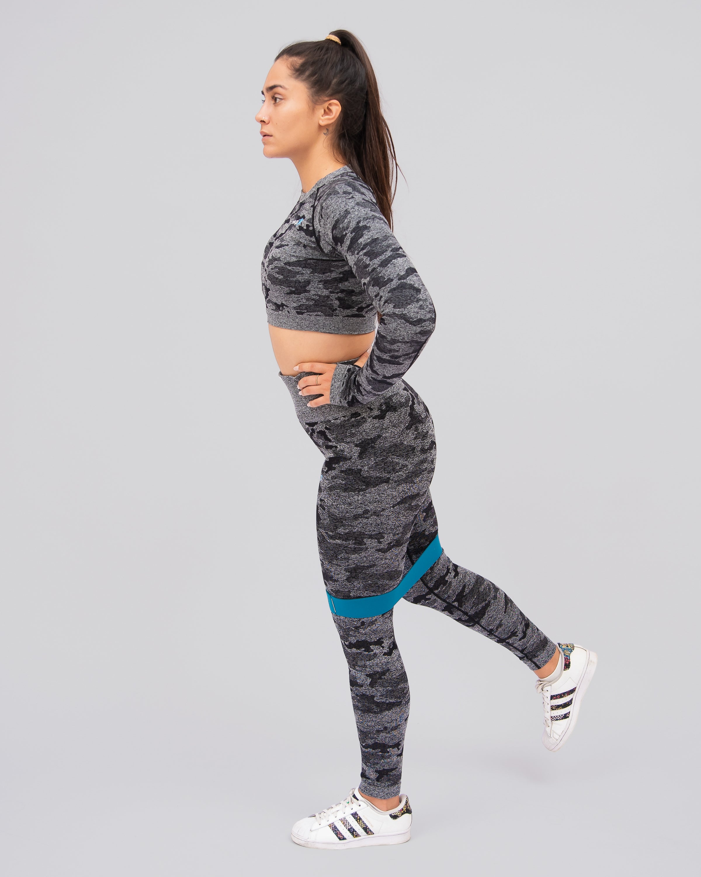 Camo Black Long Sleeve Crop Top