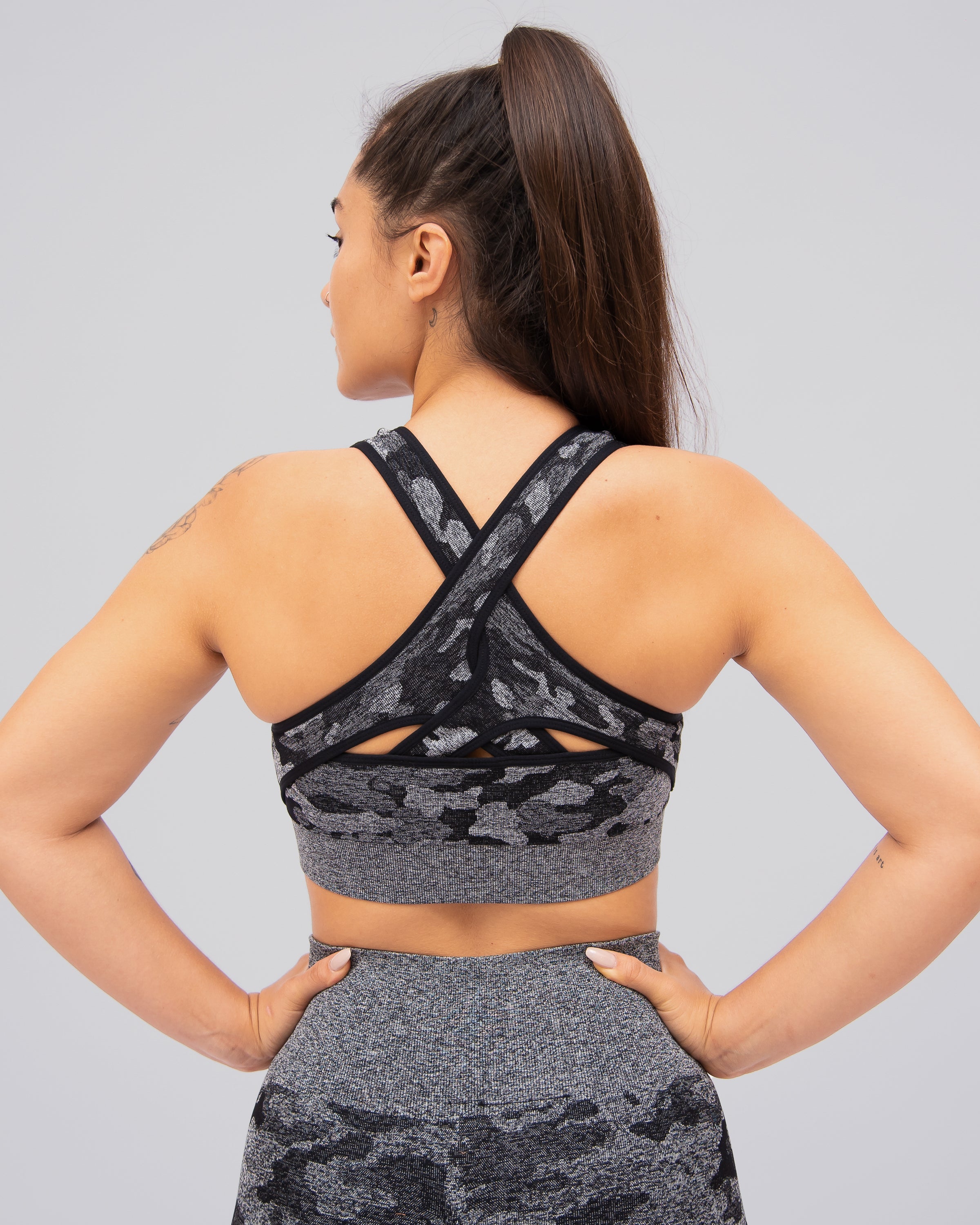 Camo Black Seamless Sports Bra