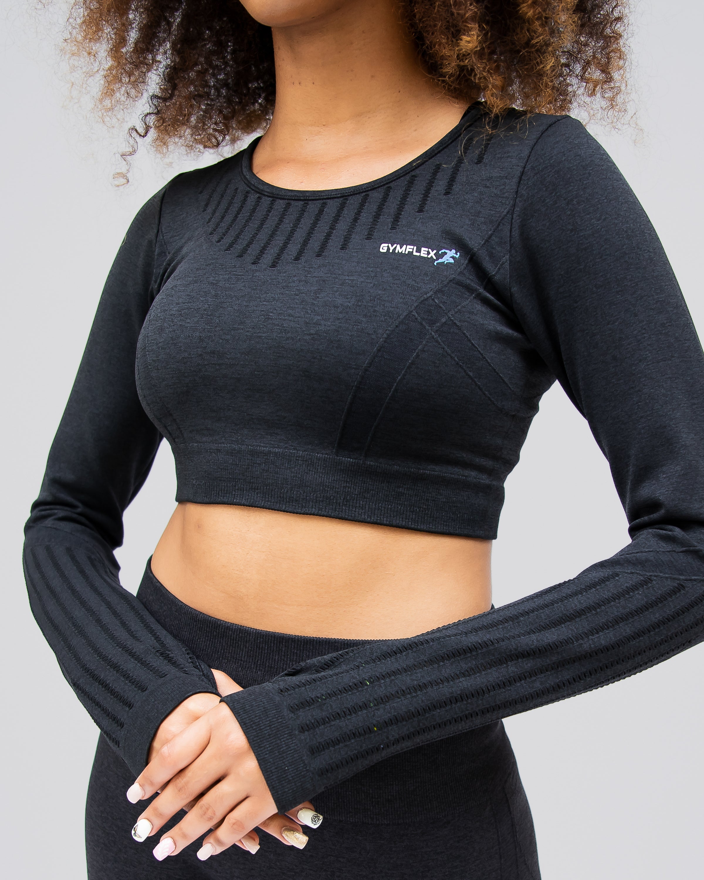 Dynamic Black Long Sleeve Crop Top