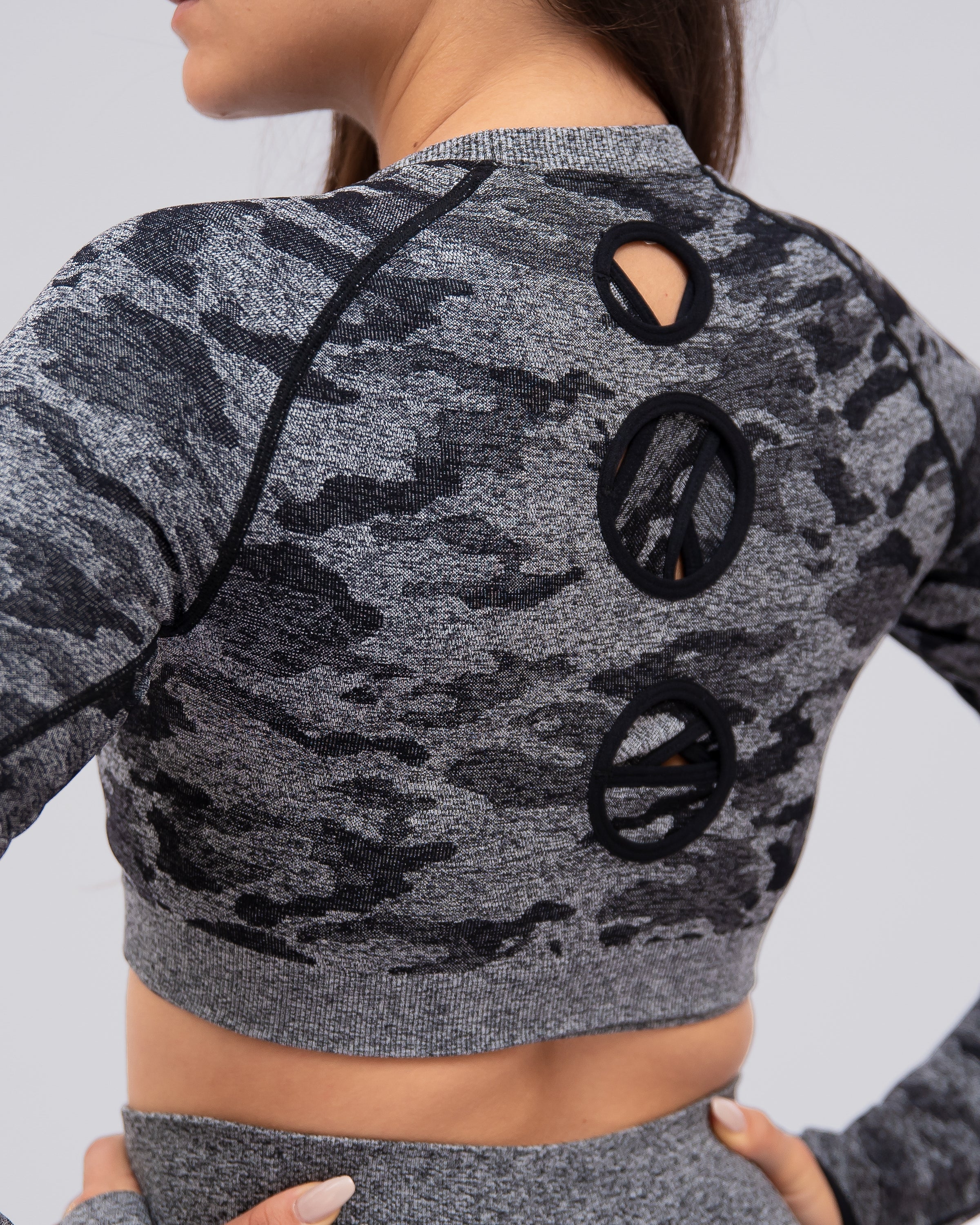 Camo Black Long Sleeve Crop Top