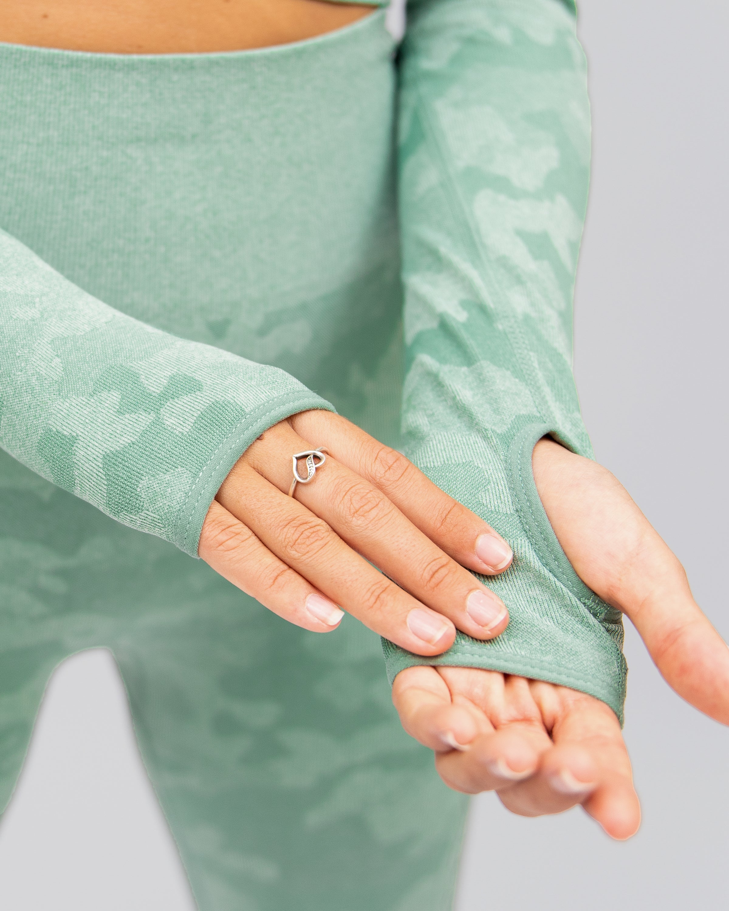 Camo Light Green Long Sleeve Crop Top