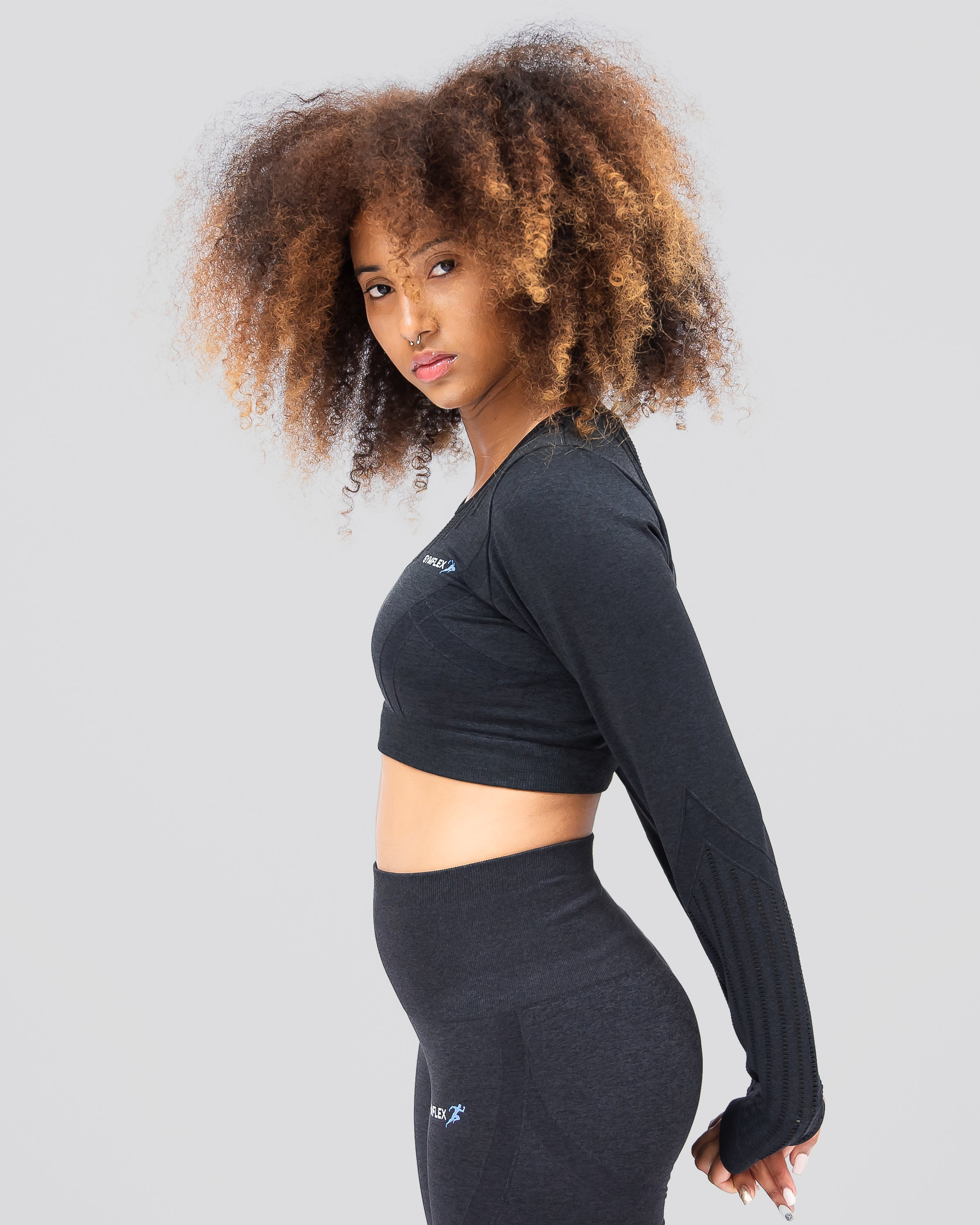 Dynamic Black Long Sleeve Crop Top