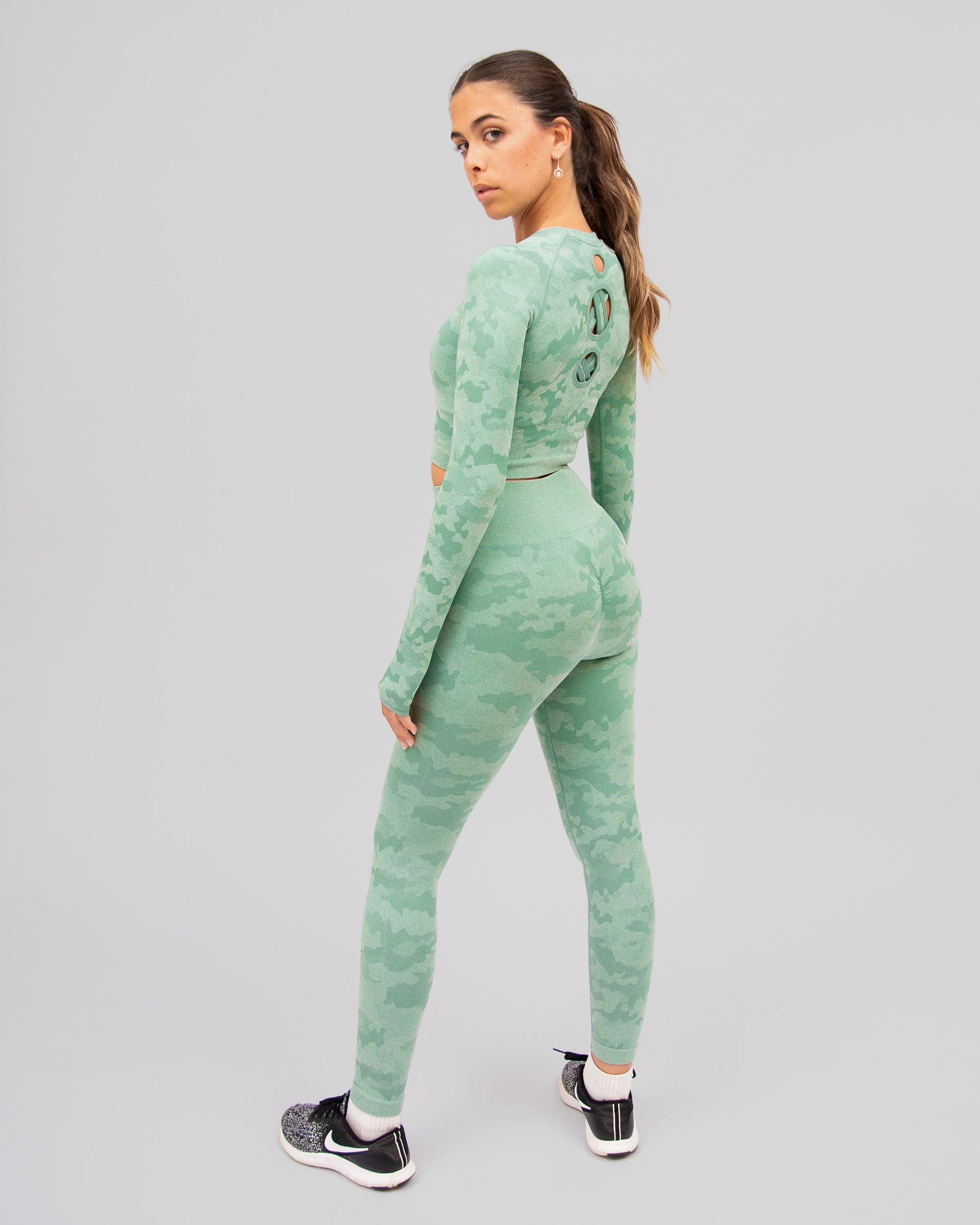 Camo Light Green Long Sleeve Crop Top